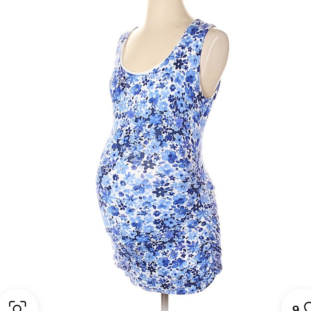 Floral Blue Sleeveless Dress - A Pea in the Pod